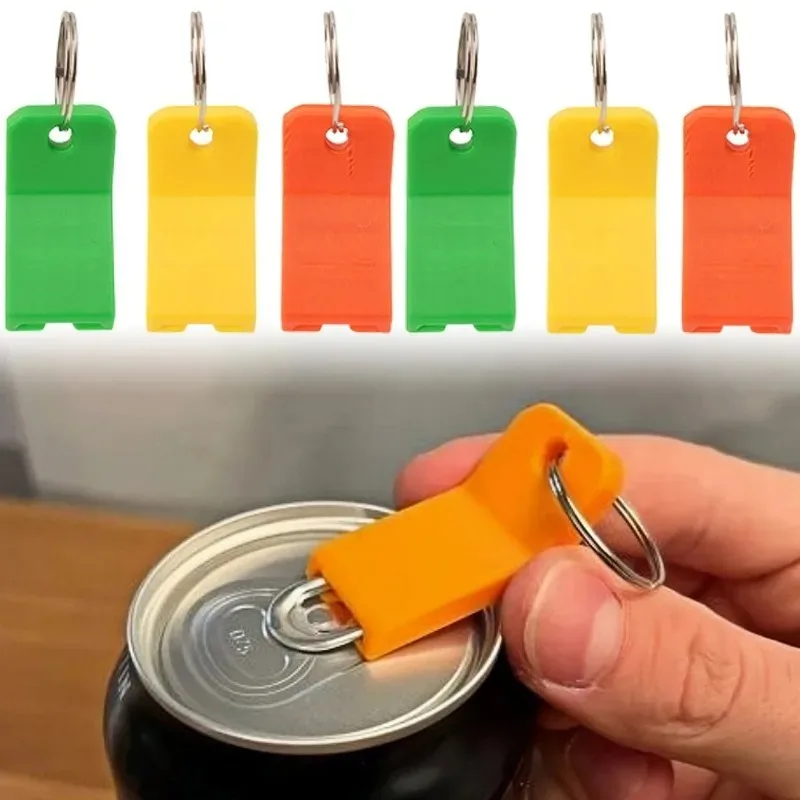 Easy Pull-Tab Can Opener, Keychain Bottle Opener with Metal Ring, No Sharp Edges for Soda Beer Cans Bottle Opener Keychain