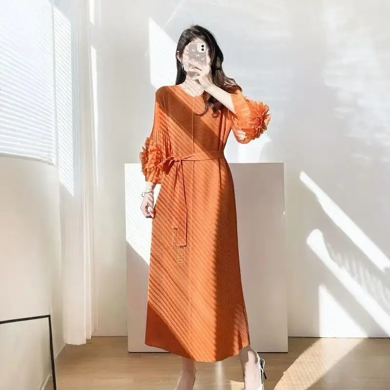 

New Cross-Border Sli Waist Belt 3D Flower Bell Sve Fi Sc Dragon Sc Pleated Long Skirt Women's Faion Spring