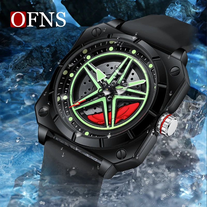 OFNS New Fashion Quartz Men Watch Five-Pointed Star Dial Rotation Design Waterproof Luminous Youth Trend Watch Relogio Masculino