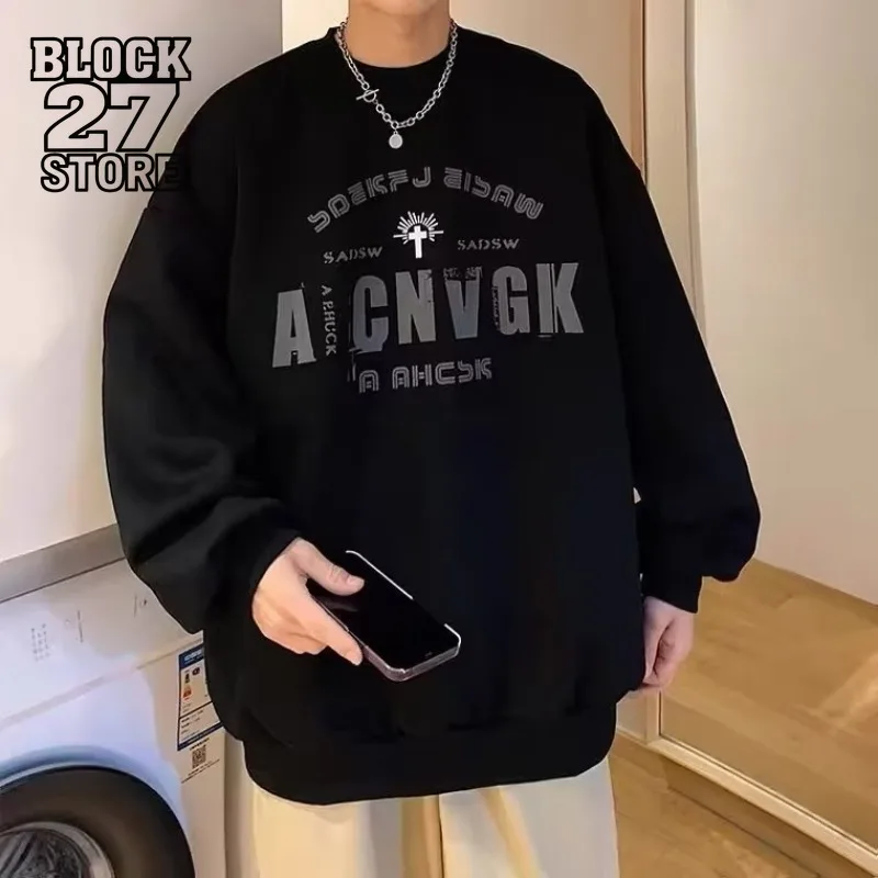 

Harajuku американская уличная толстовка мужской пуловер с круглым вырезом с длинным рукавом свободный крой повседневный топ ретро мода осень весна новинка