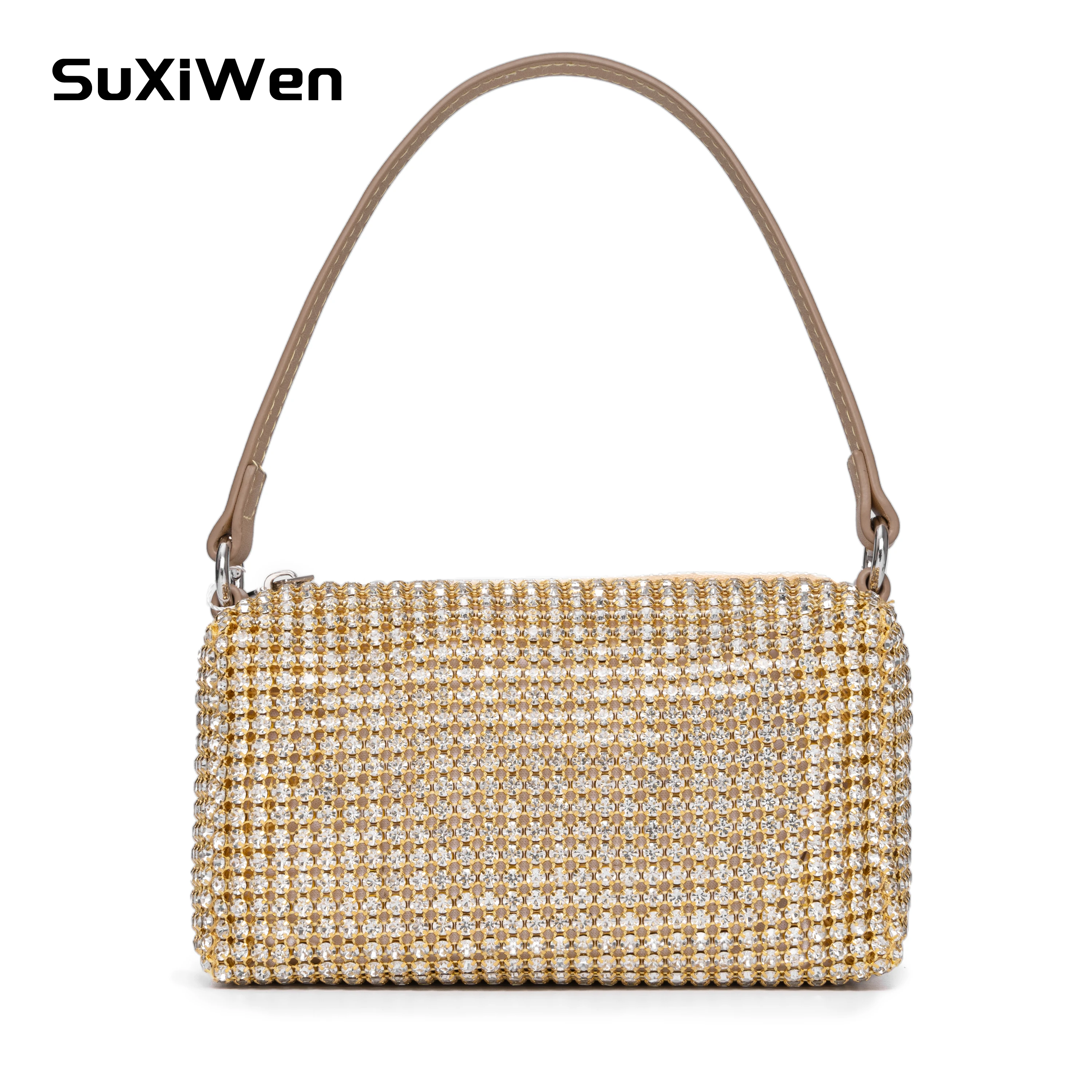 Bolso de mano suave con diamantes de imitación para mujer, bandolera con diamantes brillantes, 2022