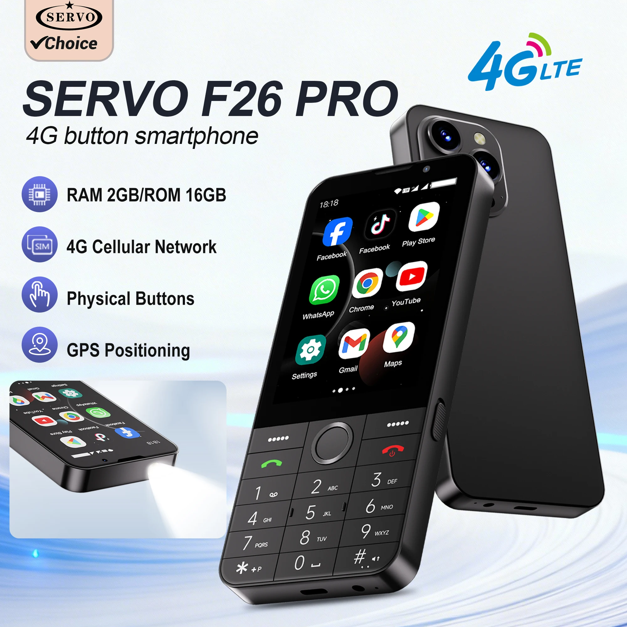 Image of SERVO F26 PRO 3,5-Zoll Touchscreen-Tasten-Smartphone 4G LTE Dual-SIM Android 11.0 2GB+16GB Play Store GPS Schnellwahl FM Taschenlampe Typ-C Smartphones