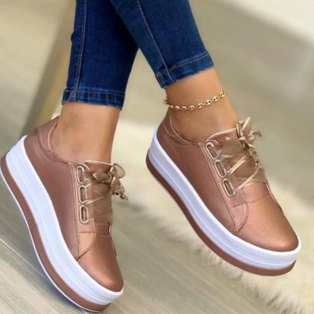 

New Style Sports Shoes Women Vulcanized Shoes Outdoor Platform Casual Shoes Female Leather Fashion Sneakers Woman Wedge Flats