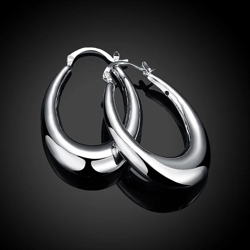 925 Silver Big Moon Hoop Earrings For Women Fashion Jewelry Wholesale