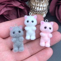 2pcs 35*17mm 3D Cute Fluffy Flocking Cat Animal Charms Miniature Dolls Keychain Necklace Pendant DIY Crafts Jewelry Make