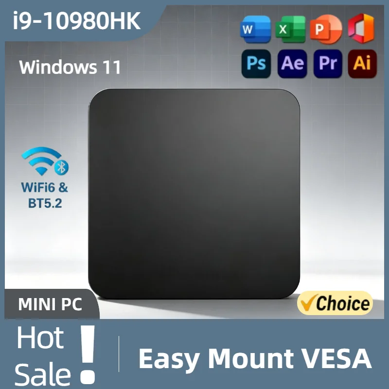 MINI PC Intel Core i9 10980HK Windows 11 Pro 16GB/32GB RAM 2TB SSD WIFI6 BT5.2 4K HD Mini Computador Desktop para Jogos, Escritório e Estudo
