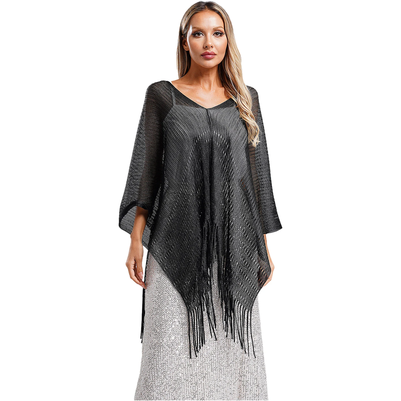 Akcesoria ślubne Damskie okłady Pullover Cape Tassel Trim Bridal Bolero Shawl Wrap Scarf for Swimwear Cocktail Dress Cover Up