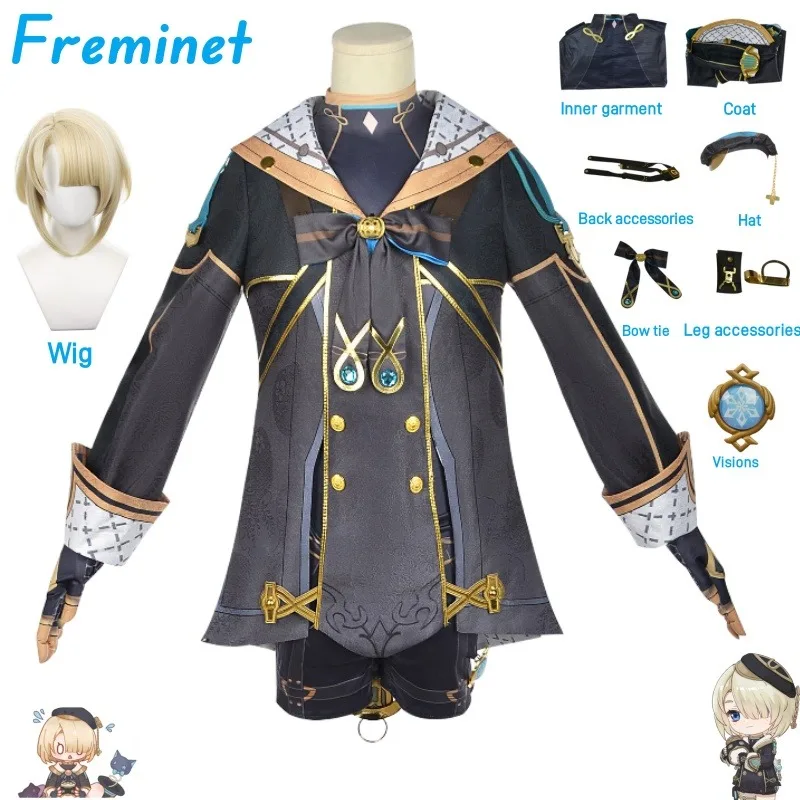 

Genshin Impact Новое поступление Freminet Косплей Костюм Freminet Косплей Парик Униформа Одежда Хэллоуин Косплей Костюм с шляпой Опора