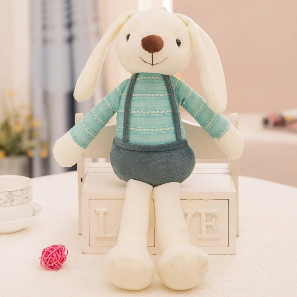 40CM Colorful Candy Long Ear Rabbit Plush Toy Cute Wall Overalls Turned Rabbit Doll Children\'s Christmas Birthday Gift