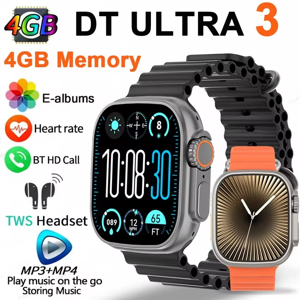 ساعة ذكية DT Ultra 3 جديدة بشاشة Amoled 32 جيجابايت مشغل MP3 MP4 BT Call Network Sharing APP Store ChatGPT ساعة ذكية AI للرجال