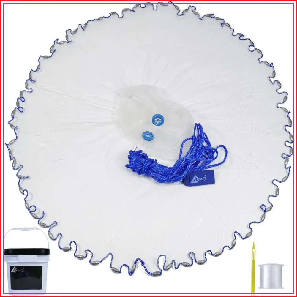 Saltwater Fishing Cast Net for Bait, Heavy Sinkers, Throw Net, Size 3ft to 10ft Radius