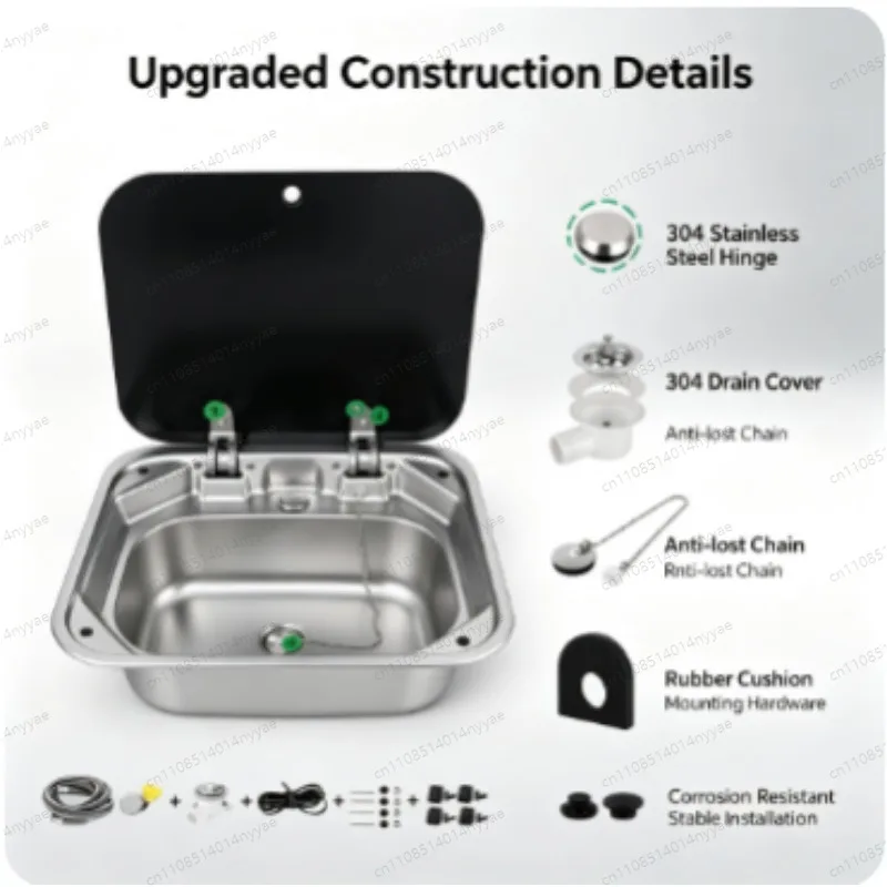 RV Sink With Lid Kitchen Sink 304 Stainless Steel Folding Flip Cover  Square Sink Modification