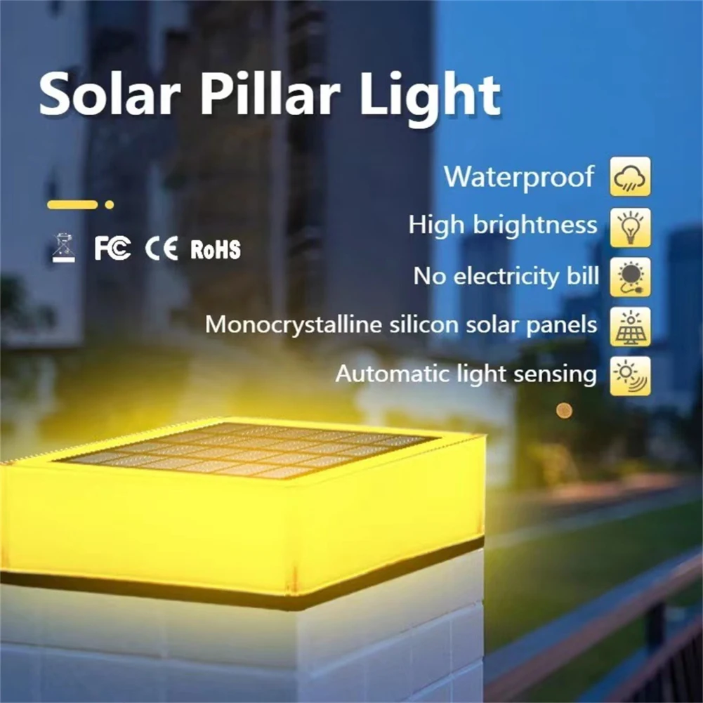 

Square LED Solar Powered Pillar Light Modern Column Pillar Lamps Waterproof Post Light For Flat Surface Patio Garden Decoration