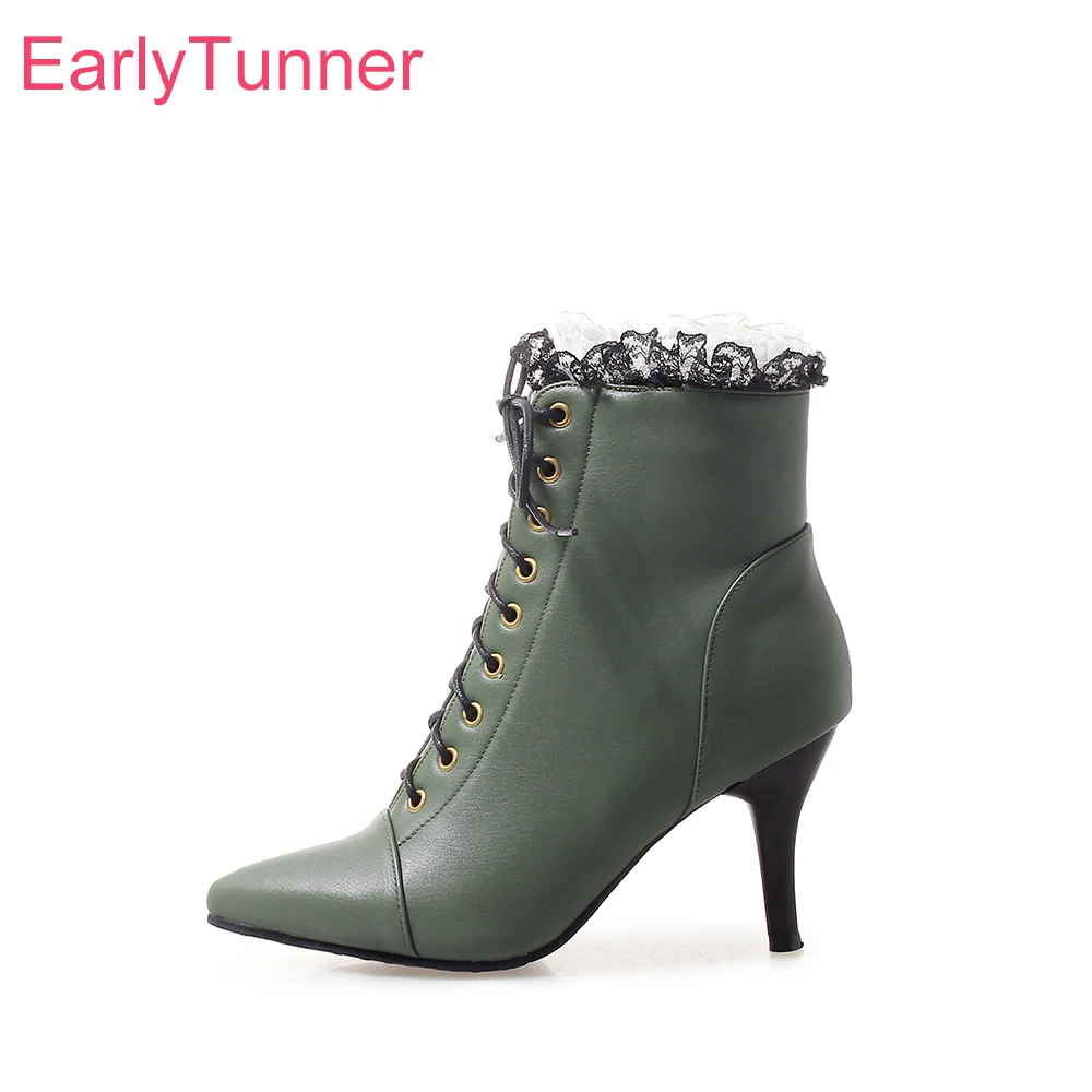 

2026 Spring New Sexy Black Green Women Ankle Boots High Stiletto Heels Office Lady Shoes Plus Big Small Big Size 12 32 43 45 48