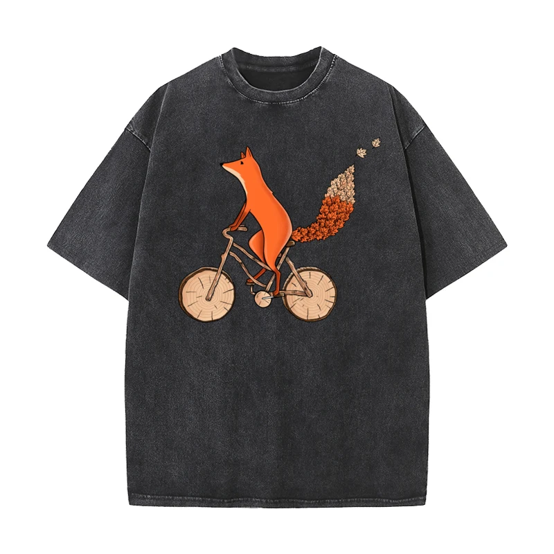 Riding Fox Printed Outdoor Father Day Combed cotton O-Neck Tees Short Sleeve Classic Washed Tops Shirts Newest vintage T Shirt image 2