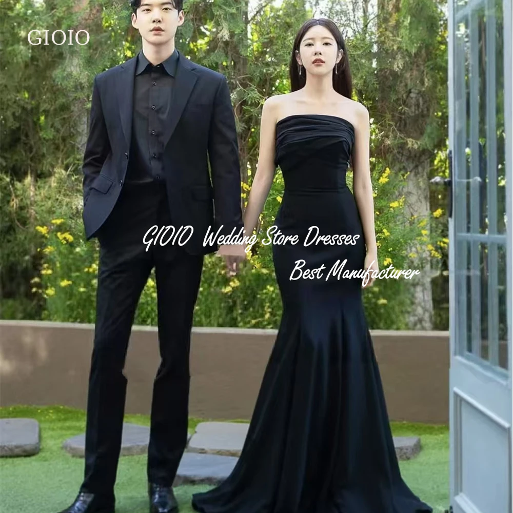 

Gioio Elegant Strapless Mermaid Korea Wedding Dress Pleat Elastic Satin Customized Photos Shoot Dress Backless Corset Bride Gow