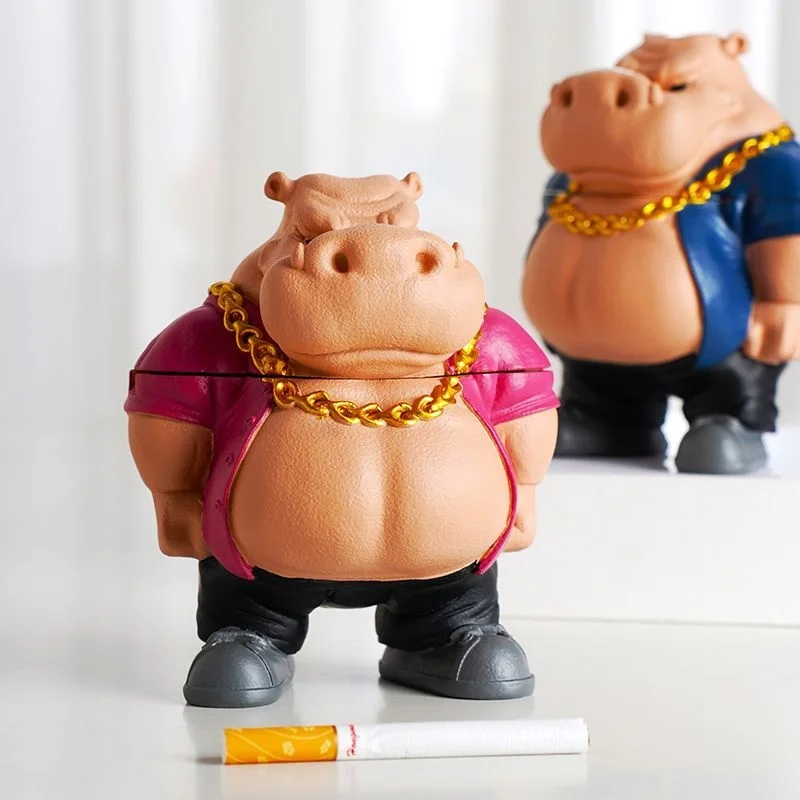 2024 New Creative Angry Hippo Ashtray Decoration Simulation Animal Personality Home Desktop Ornament Unique Abstract Gift