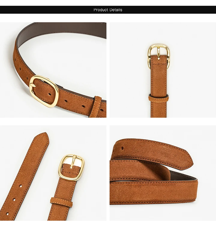 BEAUTODAU Belt Women Split Leather Trend Elliptical Pin Buckle Accessories All-Match Jeans Waistband Ladies Handmade 91119