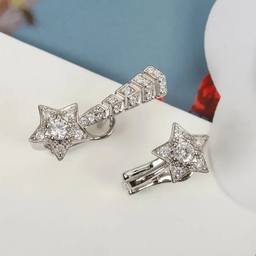 Europe America Designer Brand Top Quality Asymmetric Crystal Star Earrings Women Luxury Jewelry Trend