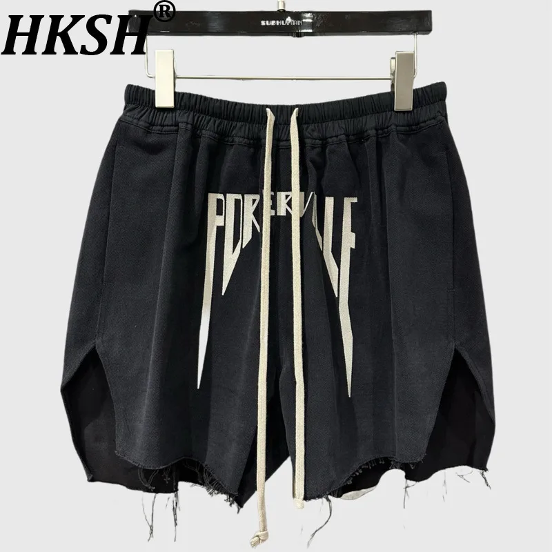 

HKSH весна осень новые женские шорты на шнурке с эластичной резинкой на талии и вышивкой букв контрастного цвета потертая шикарная уличная одежда HK14227