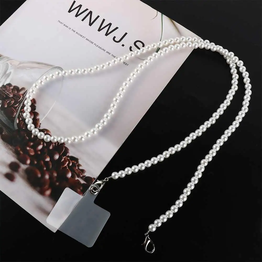 Anti Loss Pearl Crossbody Mobile Phone Chain 8MM Pearl Gold/silver Buckle Pearl Crossbody Cellphone Lanyard No Need for Punching