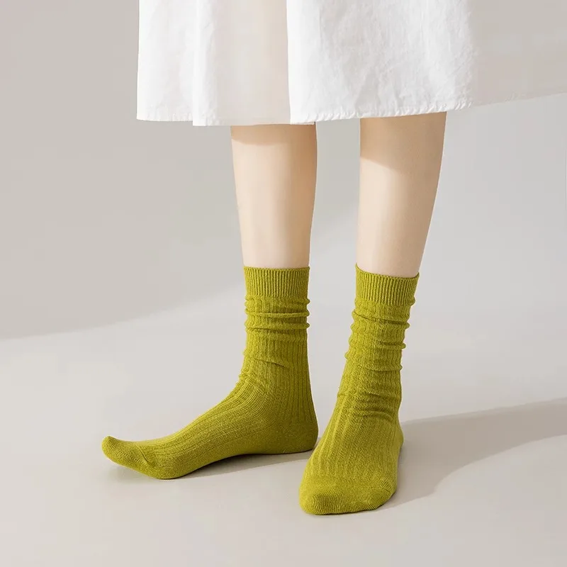 Women's Socks Japanese Solid Color Simple Verstaile Sweet Dopamine Middle Tube Socks Comfortable Breathable Cotton Sock For Girl