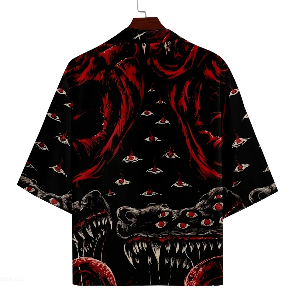 Fashion Unisex Neon Trippy Eye Print Haori Kimono Cardigan 1/2 Sleeve Open Front Yukata Trend Street Harajuku Style Clothes Tops