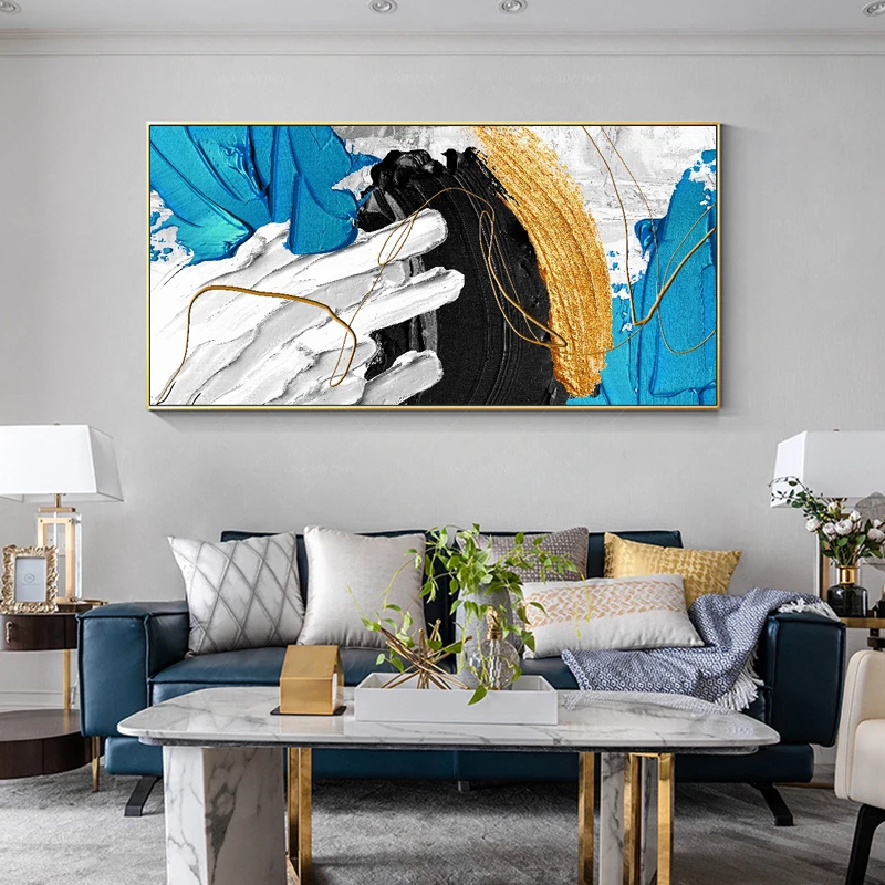Abstract Colorful Decorative Painting Blue Yellow Posters Canvas Prints Wall Art Pictures for Living Room Home Decor No Frame