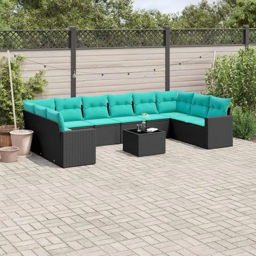 

11 Piece Outdoor Patio Sofa Set with Cushions Black Rattan Wicker Furniture Garden Decor