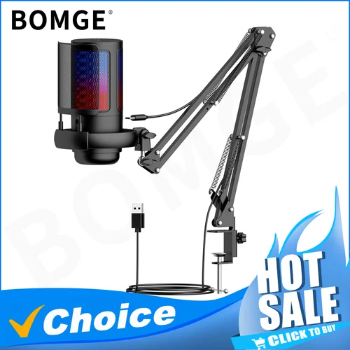 Micrófono condensador USB RGB Esports juego grabación de llamadas micrófono condensador con soporte de brazo de Metal micrófono de escritorio para grabación de estudio