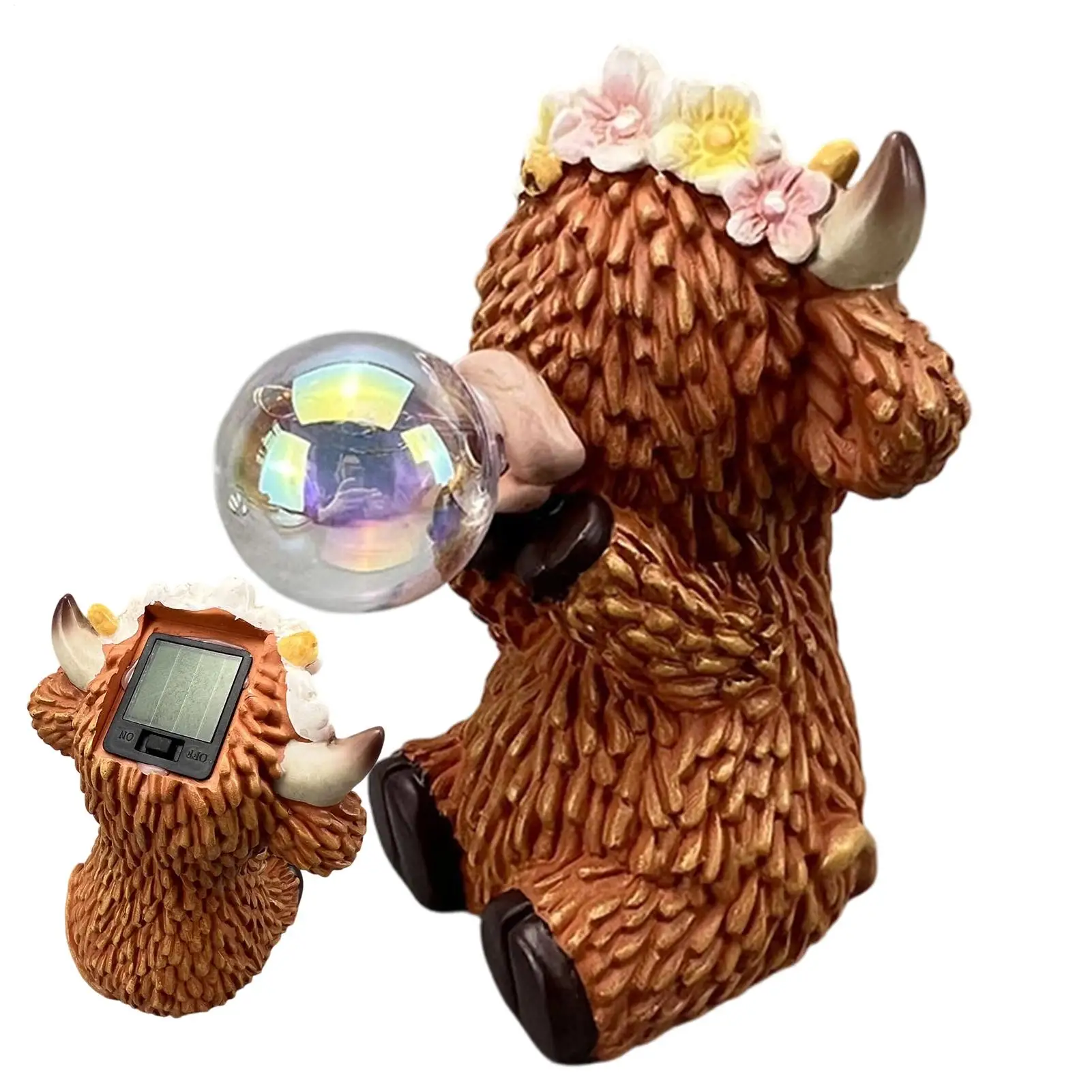 

Solar Powered Highland Cow Garden Statue Solar Light Up Funny Waterproof Resin Blowing Bubbles Cow Figurines Decor For Patio