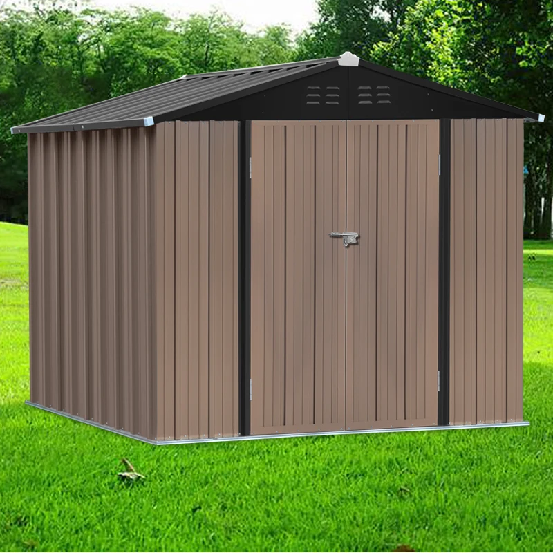 【Breeins】8 x 6 FT Outdoor Metal Storage Shed Steel Garden Shed with Double Lockable Door Tool Storage Shed for Backyard Patio