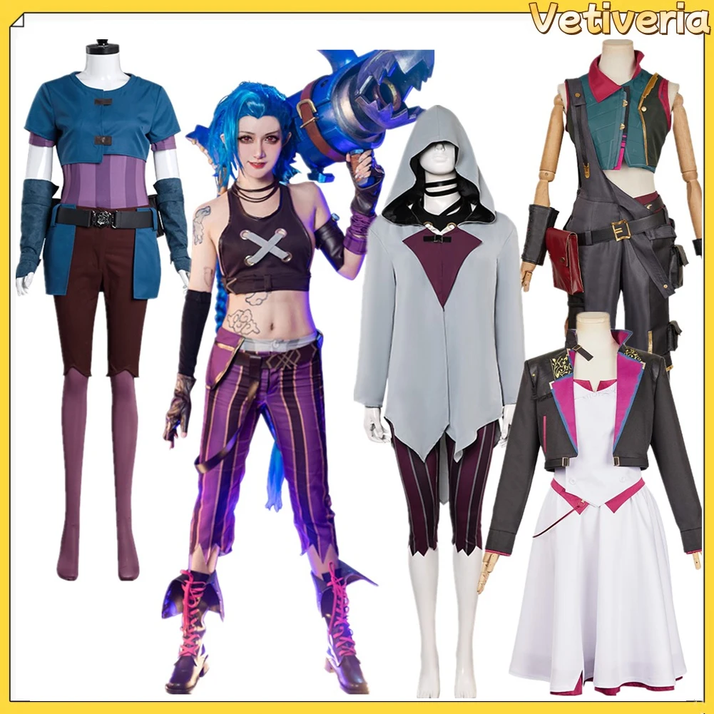 Halloween Jinx Cosplay Costume Game LoL Uniform Vest Pants Wigs Women Adult Gloves Belt Outfits Carnival Dress Up Party Suit