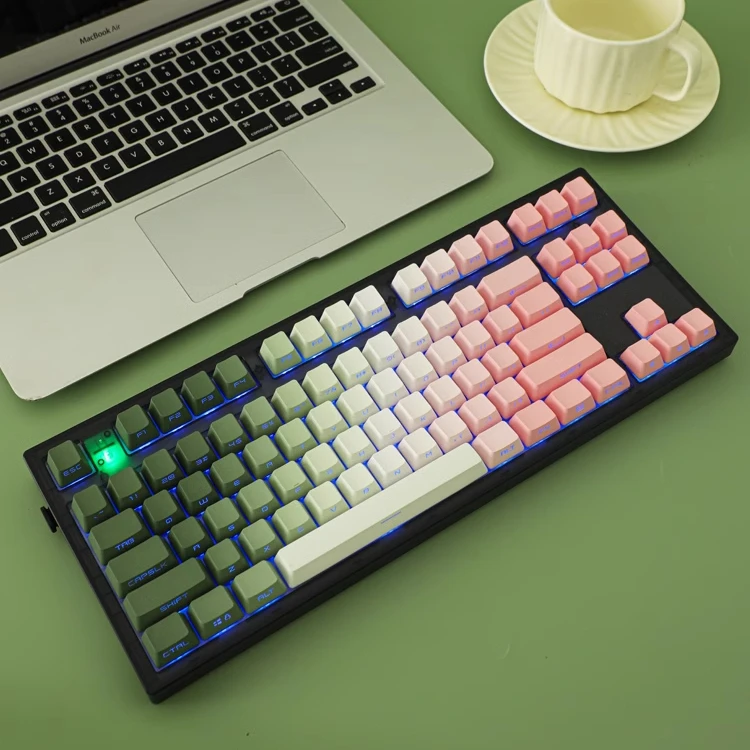 Spring Breeze Green Pink Gradient Keycaps Side Top Character Translucent Backlit Key Cap PBT OEM Profile For MX Keyboard