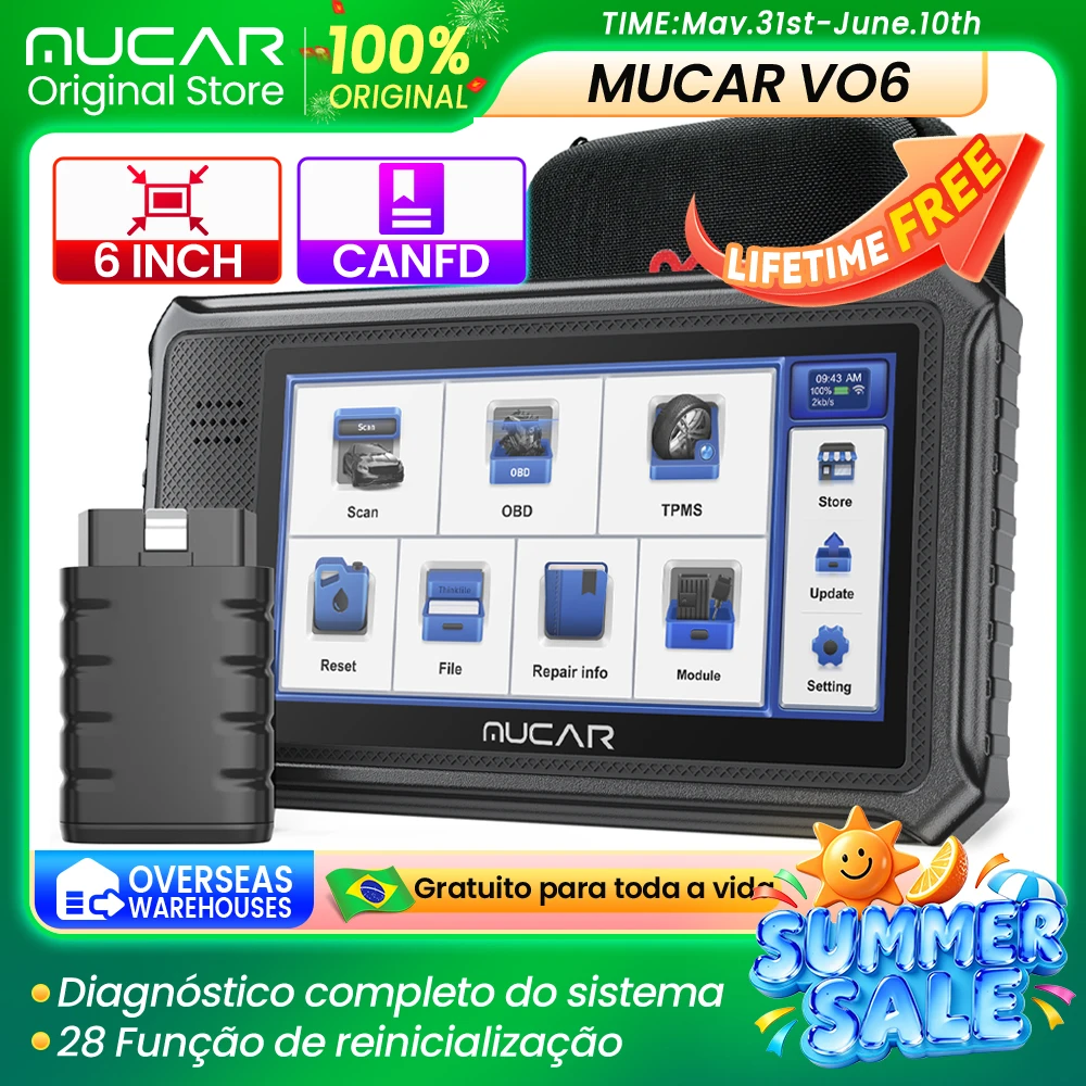 Ferramenta de diagnóstico automotivo MUCAR VO6 OBD2, leitor de códigos de sistema completo, scanner automático, leitor de códigos ABS e do motor, 28 funções de reinicialização, ferramentas de diagnóstico de óleo, atualização gratuita vitalícia.