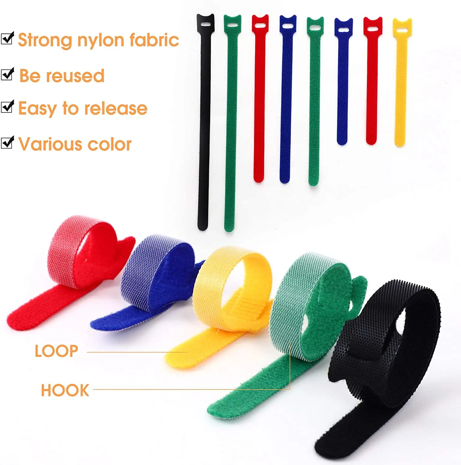 20pcs 15/20CM Reusable nylon T-shaped Hook and Loop Self-adhesive Cable Tie for Fastener Tape Cable Management Tape CableTie