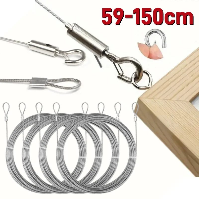 Automatic Wire Rope Spring Hook Adjustable Clothesline Picture Hanging Solution System Suspension Code Stainless Steel Cable