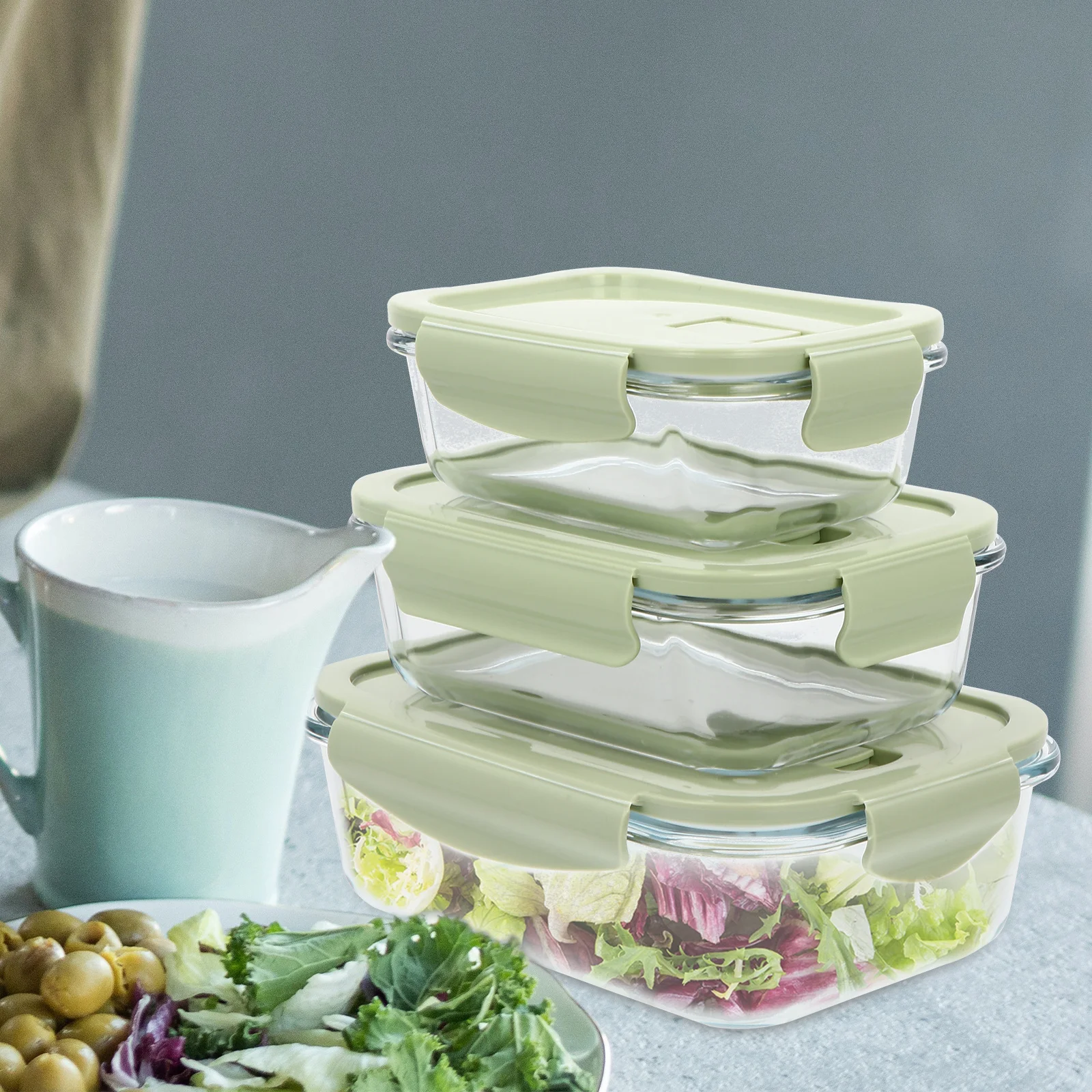 

3Pcs Glass Food Container Chemical Heat Resistant Bento Box Hidden Vent Hole School Office Outdoor Lunch Bento Box