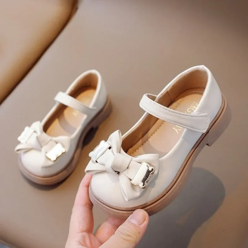 Girls' Leather Shoes Spring and Autumn Season New Korean Fashion Princess Shoes Soft Sole Children's Bow Single Shoes