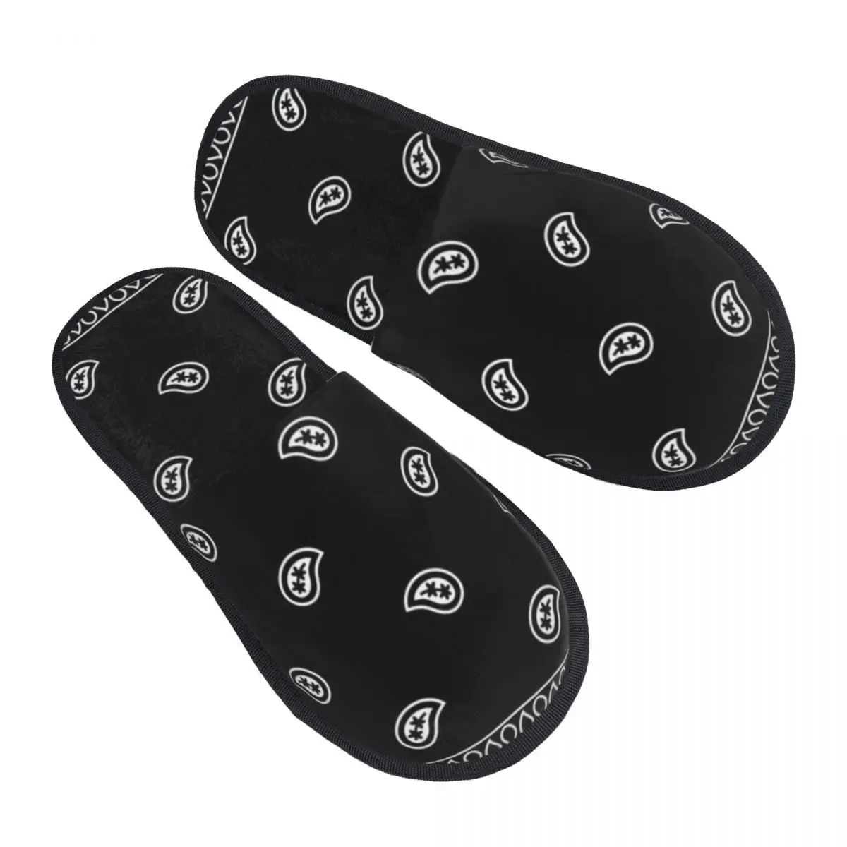

Print Black And White Paisley Chicano Bandana Style House Slippers Cozy Warm Memory Foam Fluffy Slipper Indoor Outdoor Shoes