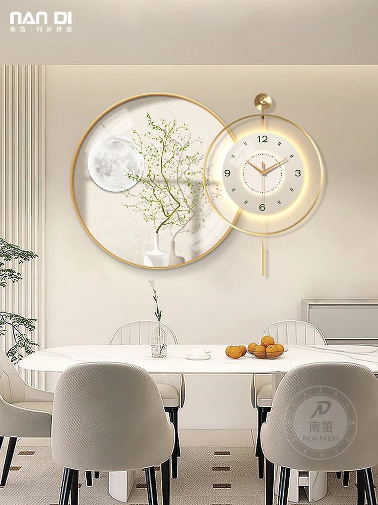 Creative Green plant dining room decorative painting clock wall clock living room background wall hanging painting clock