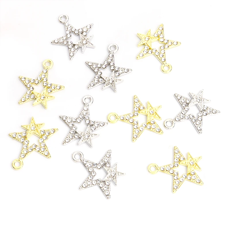 15pcs Fashion Hollow Out Double Star Charms Gold/Silver Plated Crystals Star Earrings Pendant Jewelry Making DIY Handmade Crafts