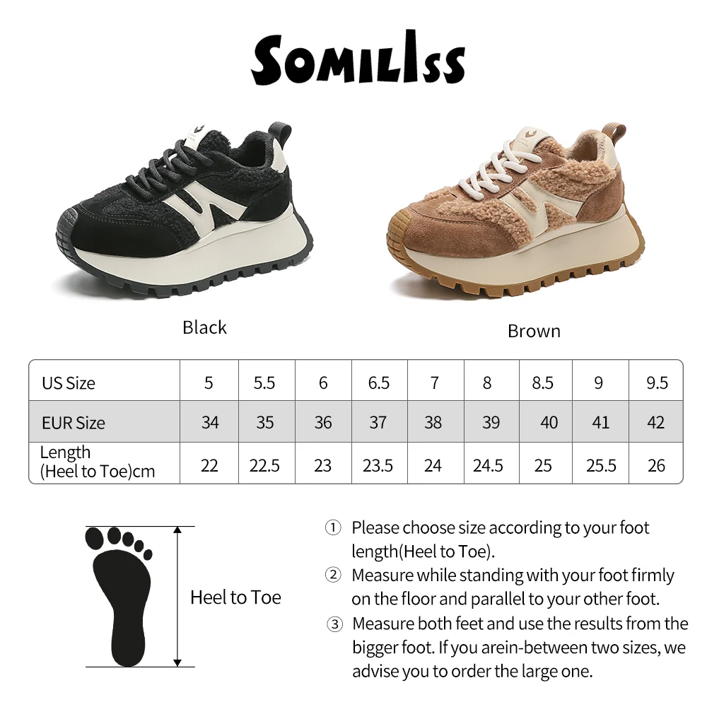 SOMILISS Winter Women Platform Sneakers Short Plush Warm Cow Suede Lamb Wool Patchwork Ladies Casual Brand Shoes Non Slip