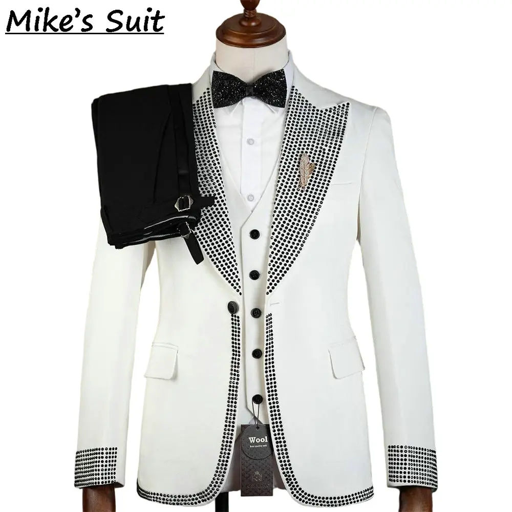 New Arrival Designer Man Suit For Wedding Black Gems Prom Blazer Customized 2 Piece Sets Groom Wedding Tuxedos