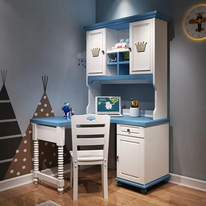Luxury Children's 1.2m Corner Desk Bookshelf Combination Computer Desk Household Solid Wood Computer Desk