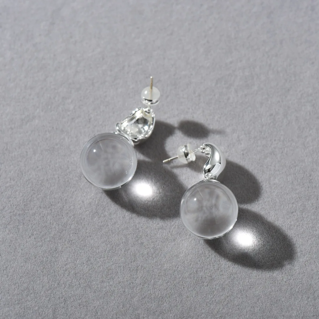 

Crystal Glass Ball Drop Earrings with Plated Ear Post Transparent Sphere Dainty Elegant Minimalist Jewelry for Women