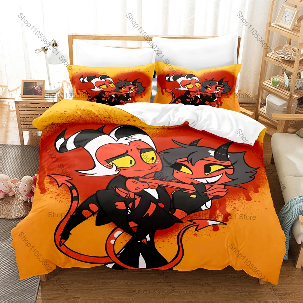 Helluva Animated Series Moxxie Millie Cute Imp Couple Bedding Set 1 Duvet Cover + 2 Pillowcases HD Digital Print Bed Linen