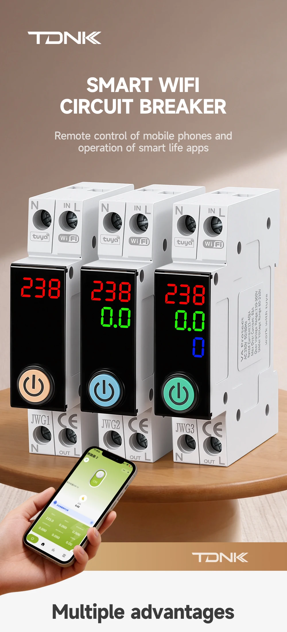 Tuya WiFi DIN-Schienen-Smart-Leistungsschalter 1P+N 63A mit Digitalanzeige, Energiezähler, Spannungs- und Stromschutz, Fernschalter – Detail 1