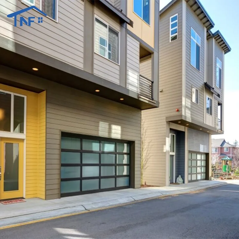Custom Low Price Residential Electric Garage Door Automatic Black Aluminum Alloy Frame Glass Garage Doors