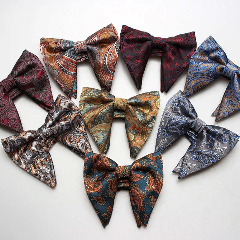 

Fashion Ox Horn Shaped Oversize Bowties For Men Polyester Jacquard Paisley Butterfly Formal Tuxedo Wedding Party Bow Ties Cravat